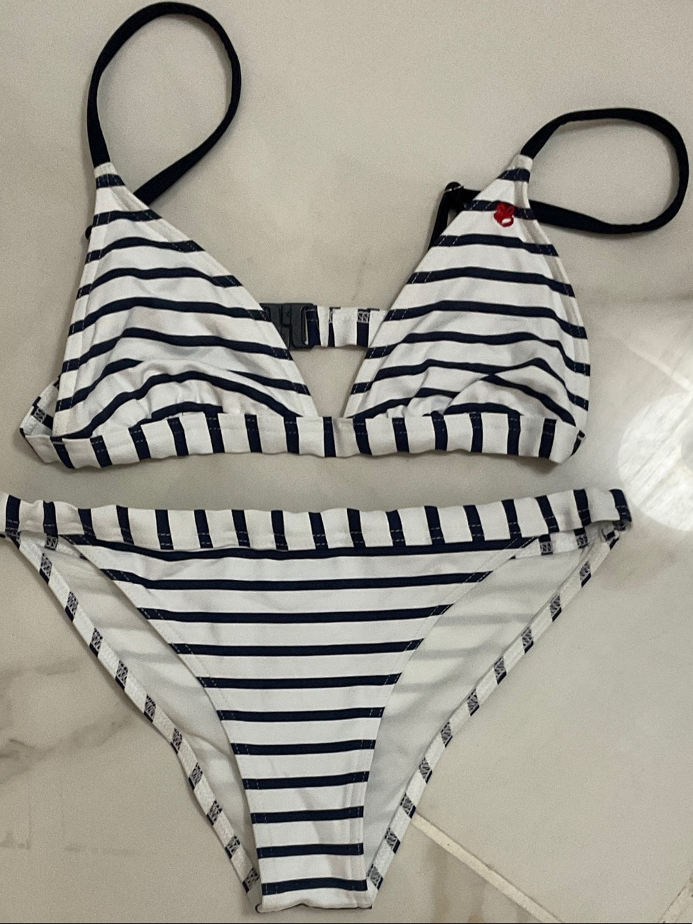 Striped Navy & White Triangle Bikini Set - Classic Beach Style